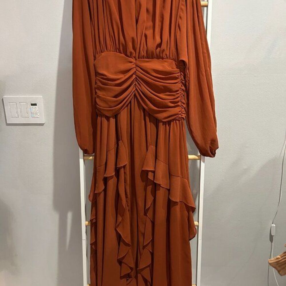 Tiered Ruffle Hem Maxi Dress Brown - Picture 4 of 11